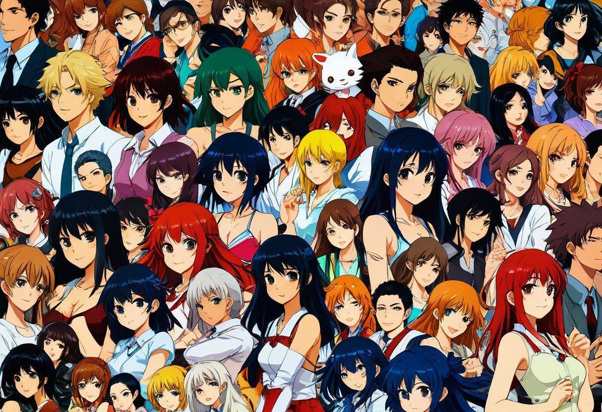 A vibrant and colorful collage showcasing various aspects of hentai culture, including iconic series characters, stylized video collection covers, and a group of diverse enthusiasts discussing in an engaging manner at a convention. Incorporate elements of anime art style with playful expressions and dynamic poses. The background should feature stylized manga panels to give depth and context. super-realistic. vibrant colors. dynamic composition.